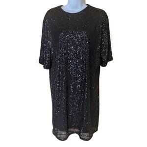 Black Short Sleeved Sequined Dress Size Small NEW NWT